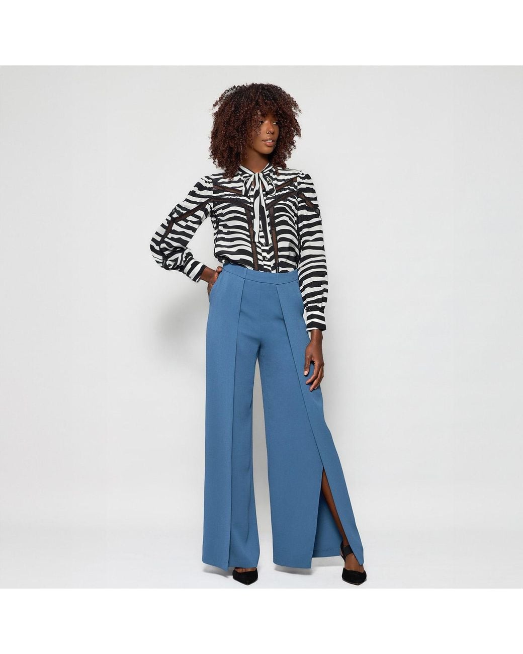 Solgo Atelier Blue Dina Wide Leg Crepe Pant