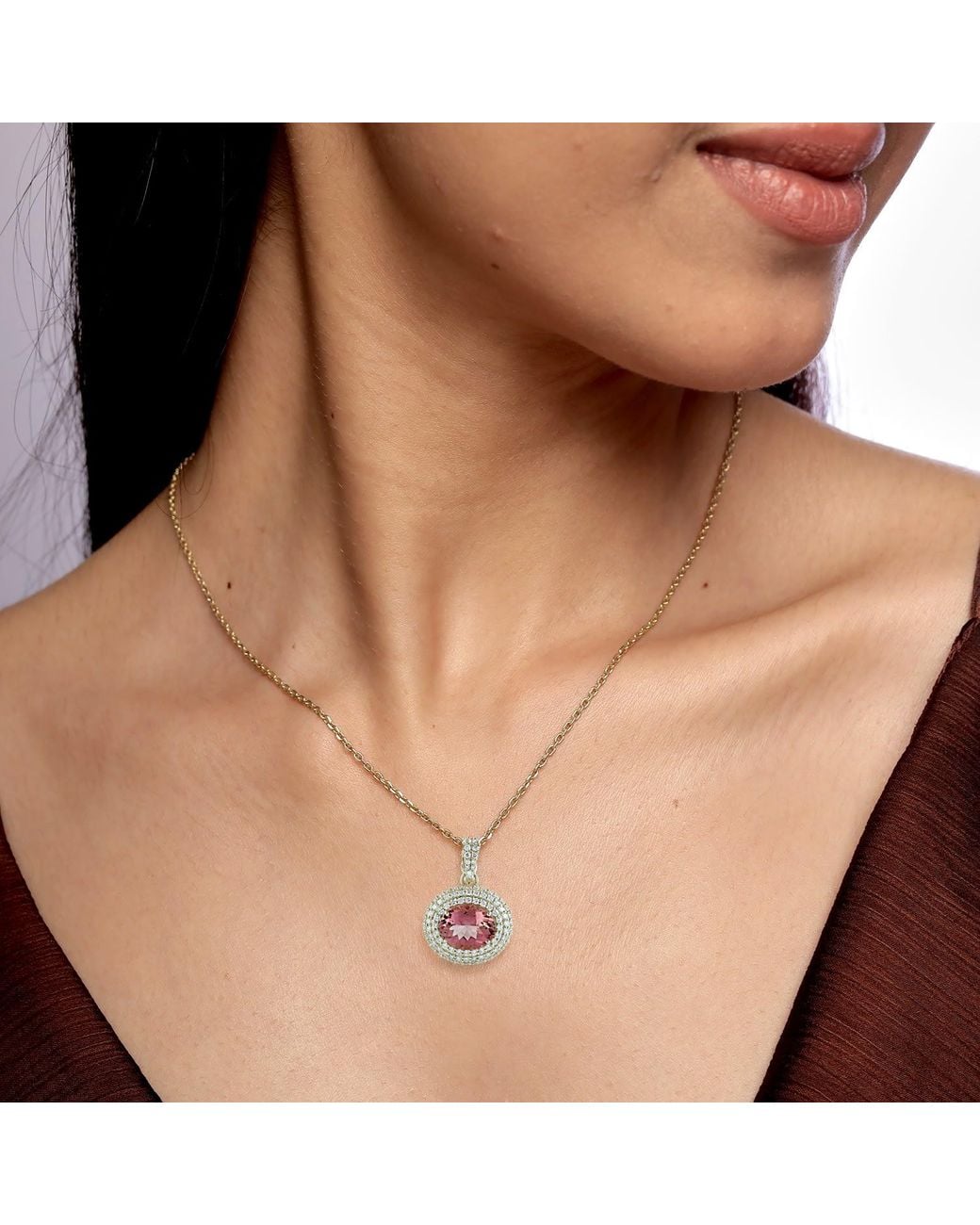 Artisan Pink Tourmaline & Diamond Halo Pendant