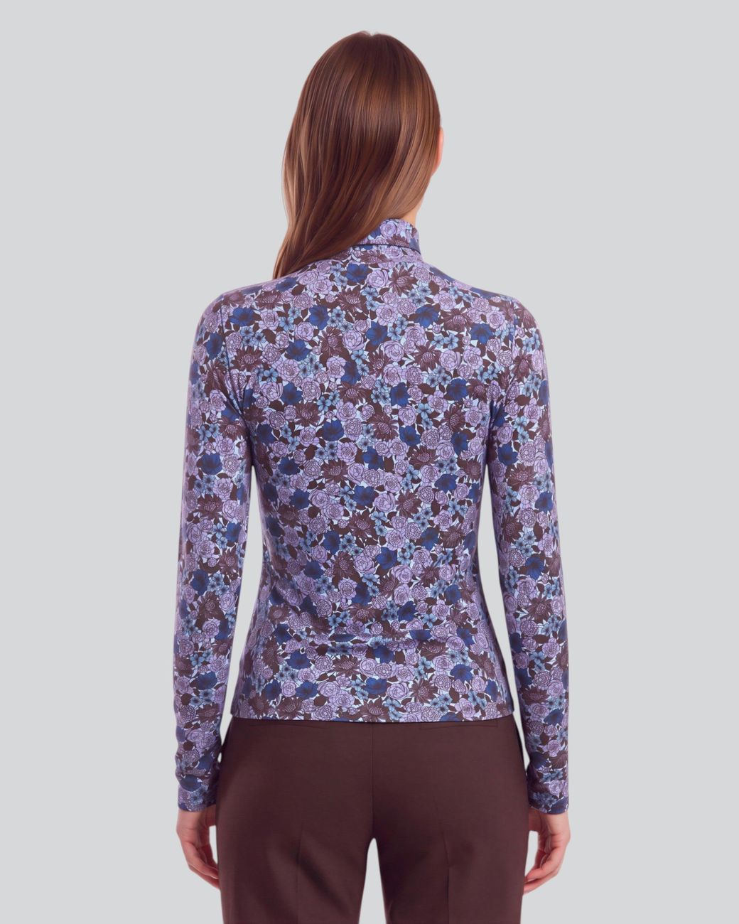 Lords of Harlech Blue Kate Ternberg Floral Brownie Lyocell Stretch Turtleneck