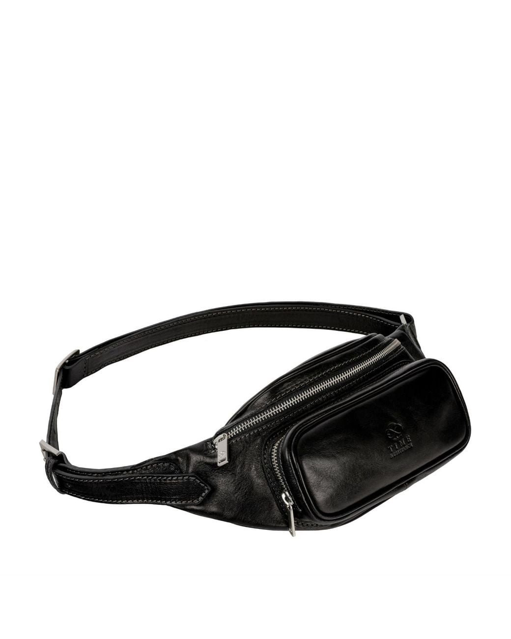 Time Resistance Black Leather Sling Bag Belly Bag for men