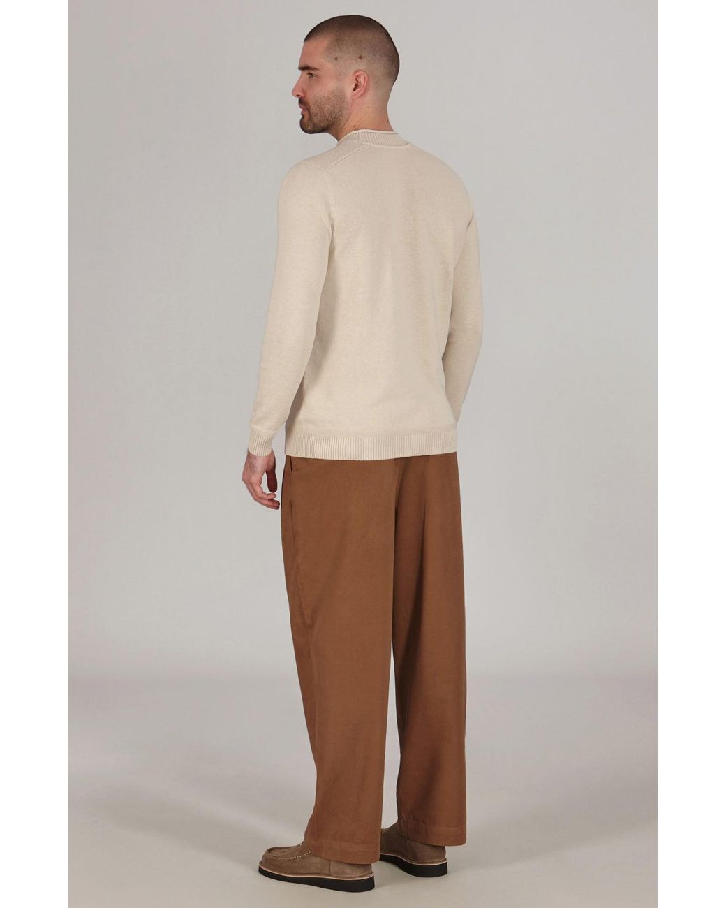 Paul James Knitwear Natural Neutrals Lightweight Cotton Linen Slaithes Saddle Shoulder Jumper for men