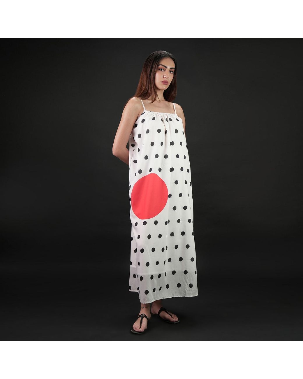 DHARA SHETH DUBAI White One Polka Dot Spaghetti Strap Maxi Dress