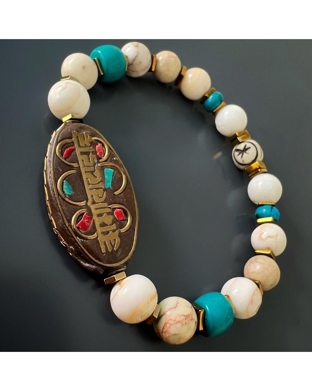 Ebru Jewelry Metallic Om Mani Padme Hum Nepal Bracelet