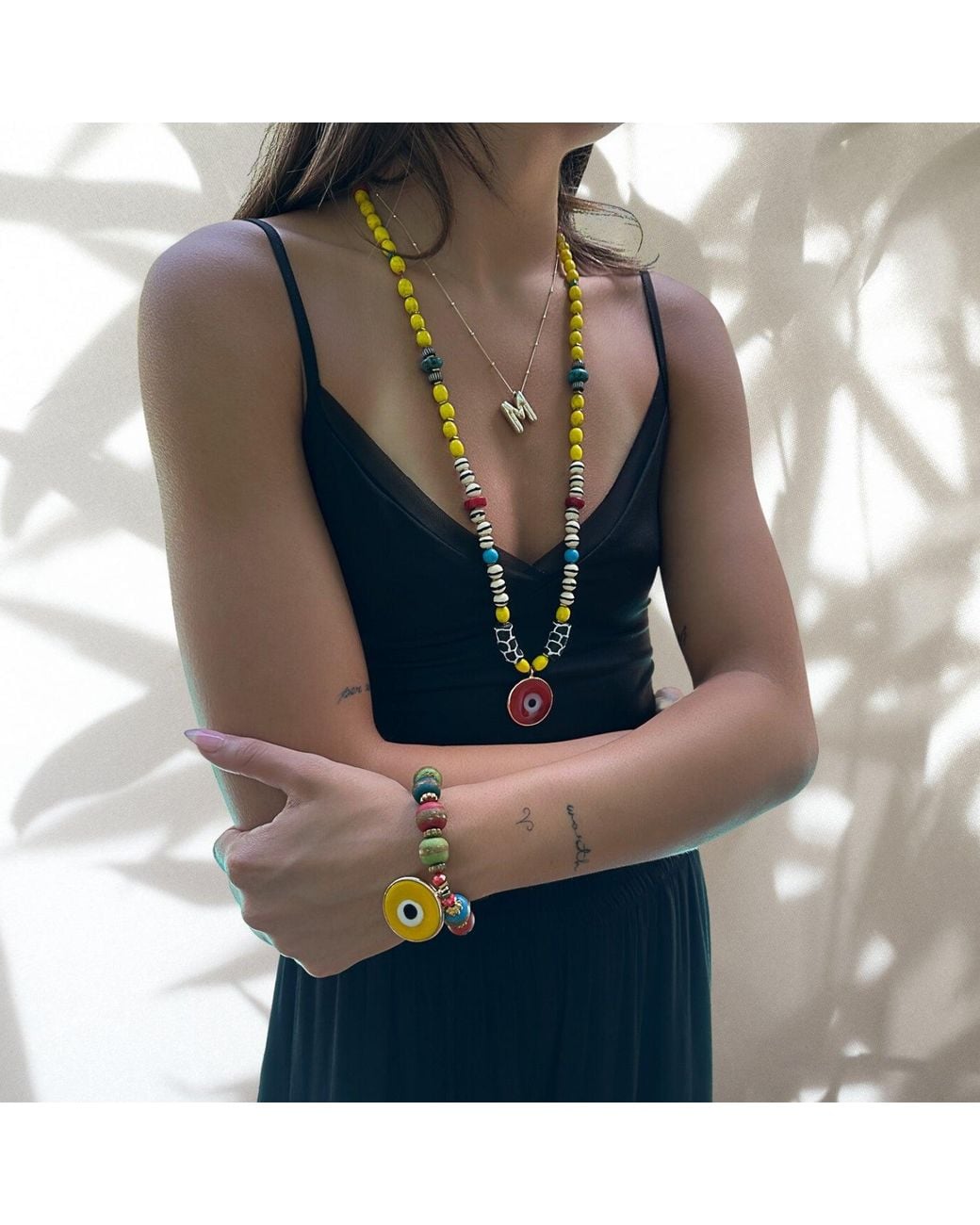 Ebru Jewelry Yellow Evil Eye Nepal Beaded Bracelet