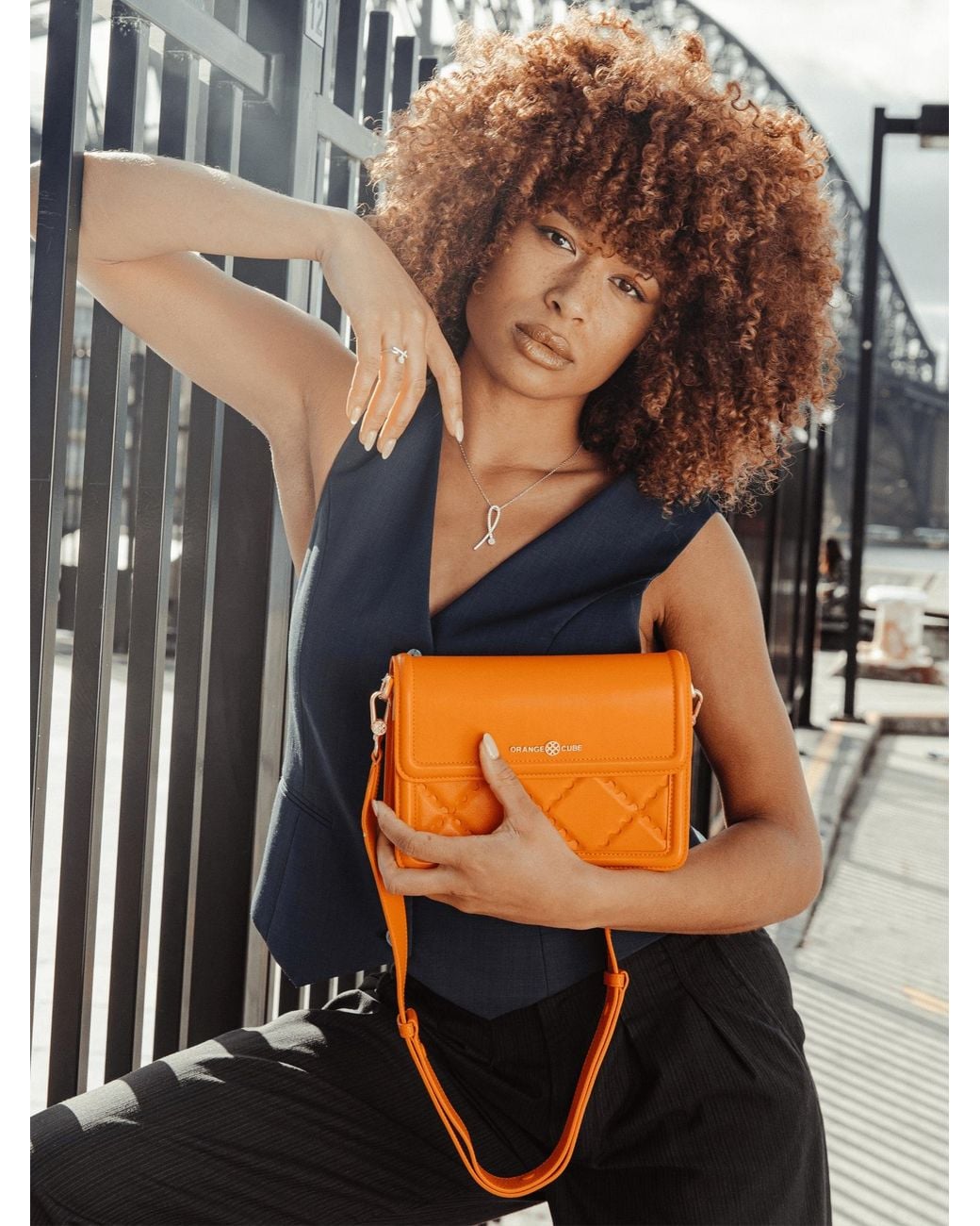Orange Cube Orange Mosaic Compact Messenger Bag