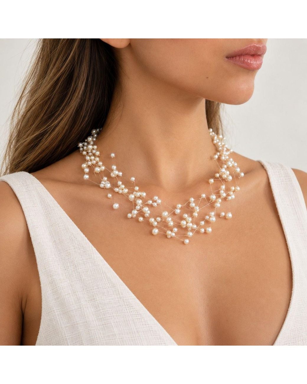 Lalinde Metallic Floating Pearls Necklace