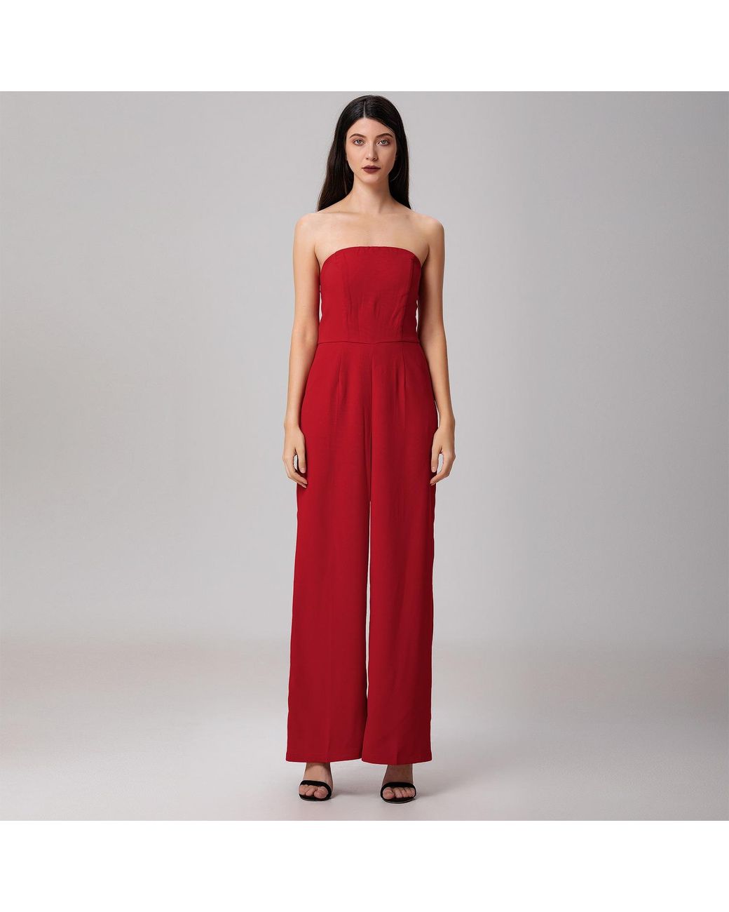 Smart and Joy Red Minimalist Bustier Jumpsuit