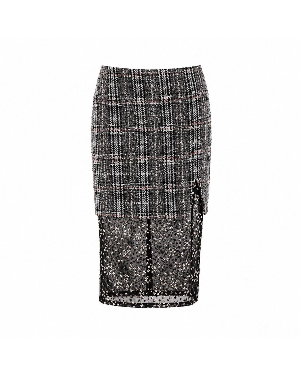 Miro Misljen Gray City Grid Lace-Pane Skirt