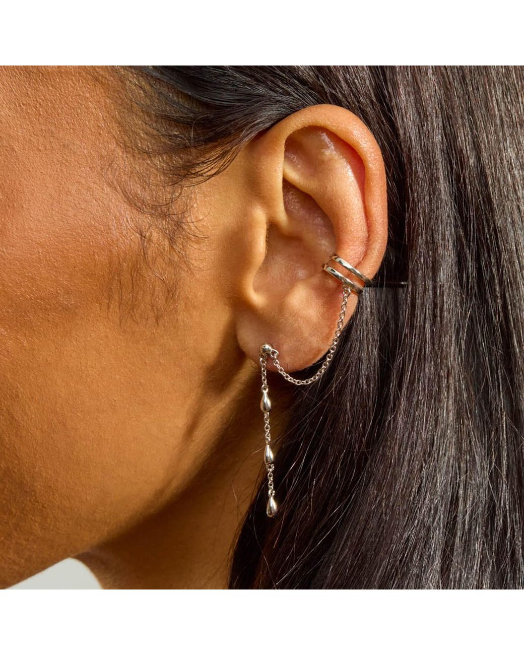 Lucy Quartermaine White Solid Sterling Drop Earring With Cuff
