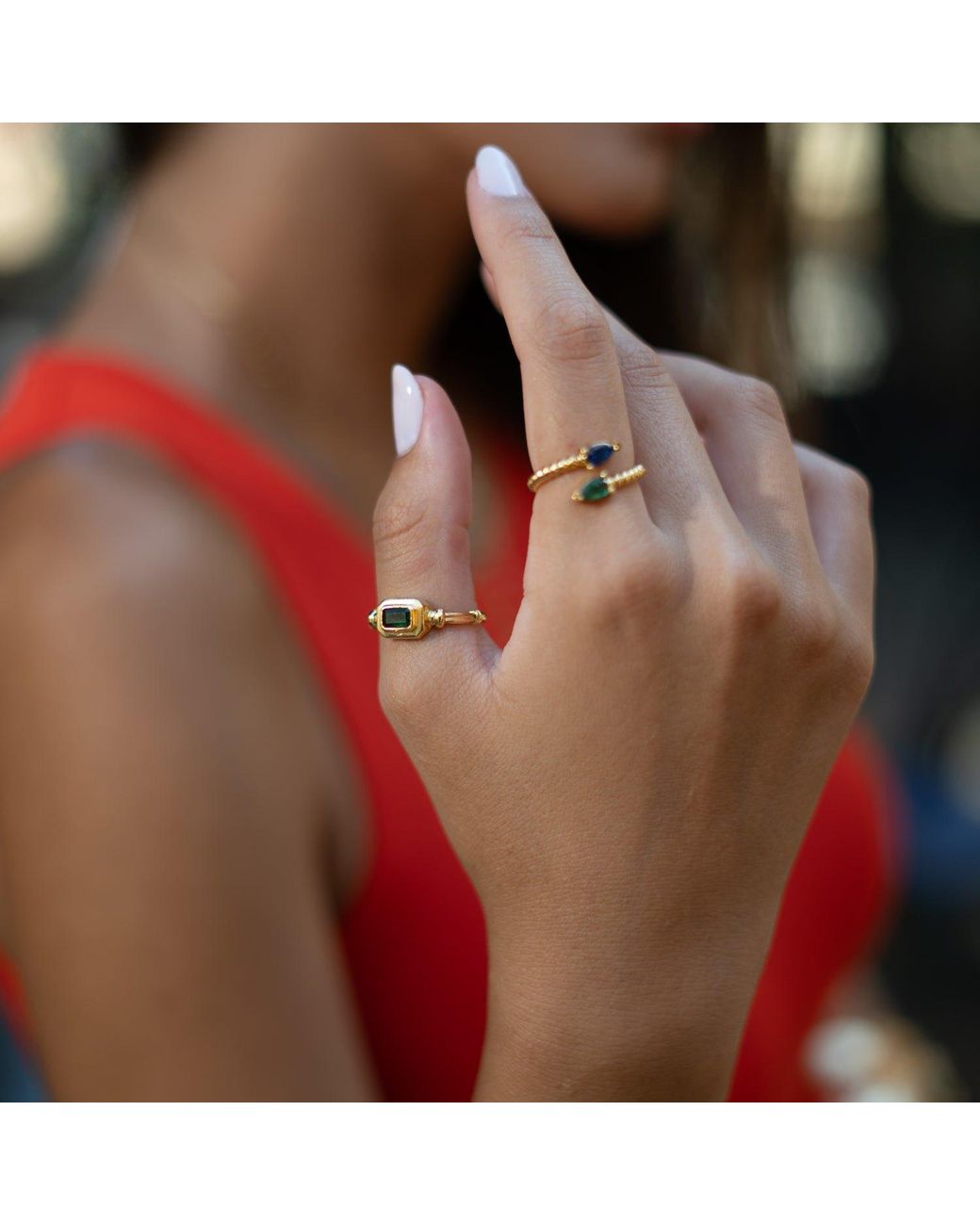 Ebru Jewelry White Emerald Glow Minimalist Adjustable Ring