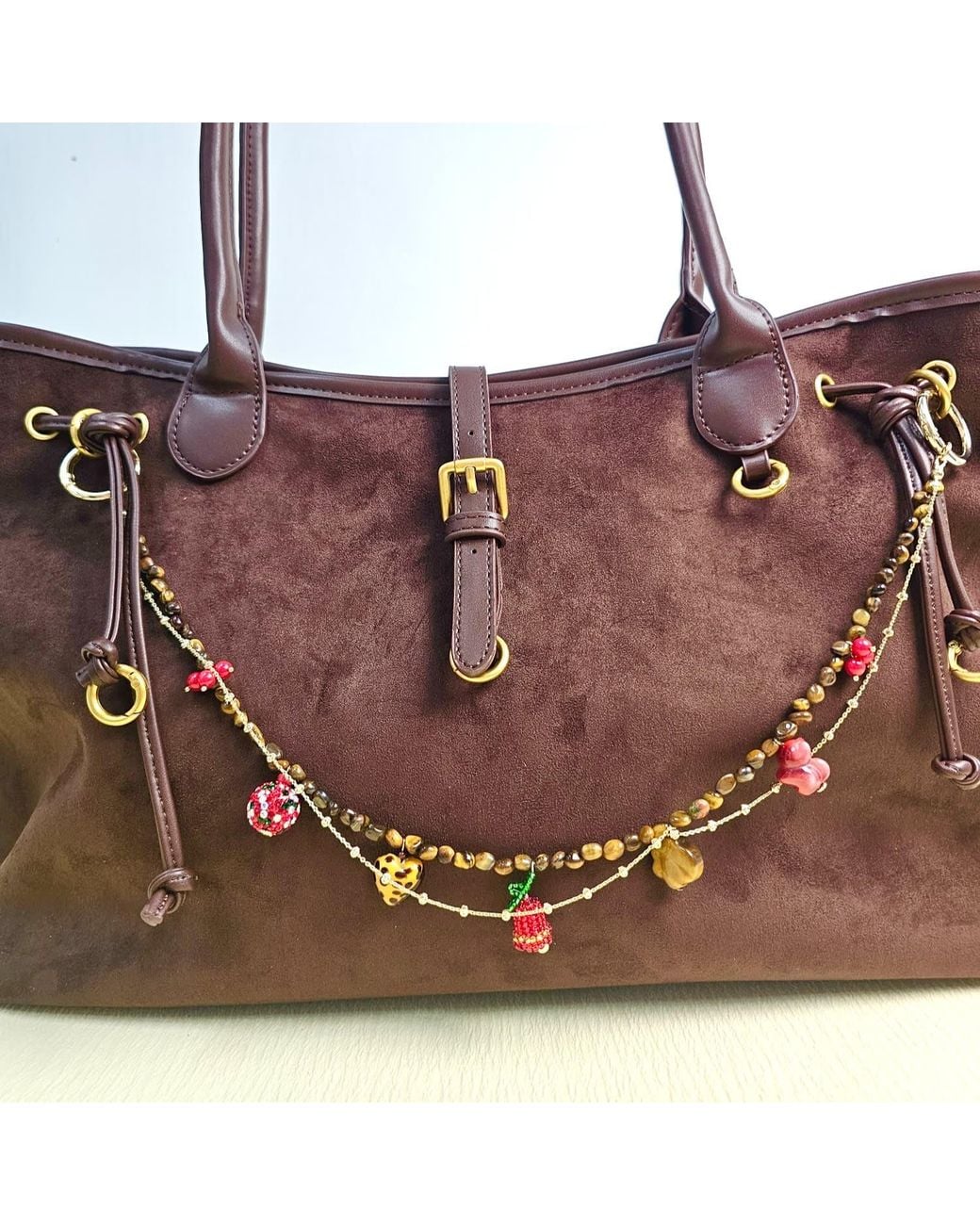 Farra Brown Christmas Theme Tiger-Eye Stone Bag Charm