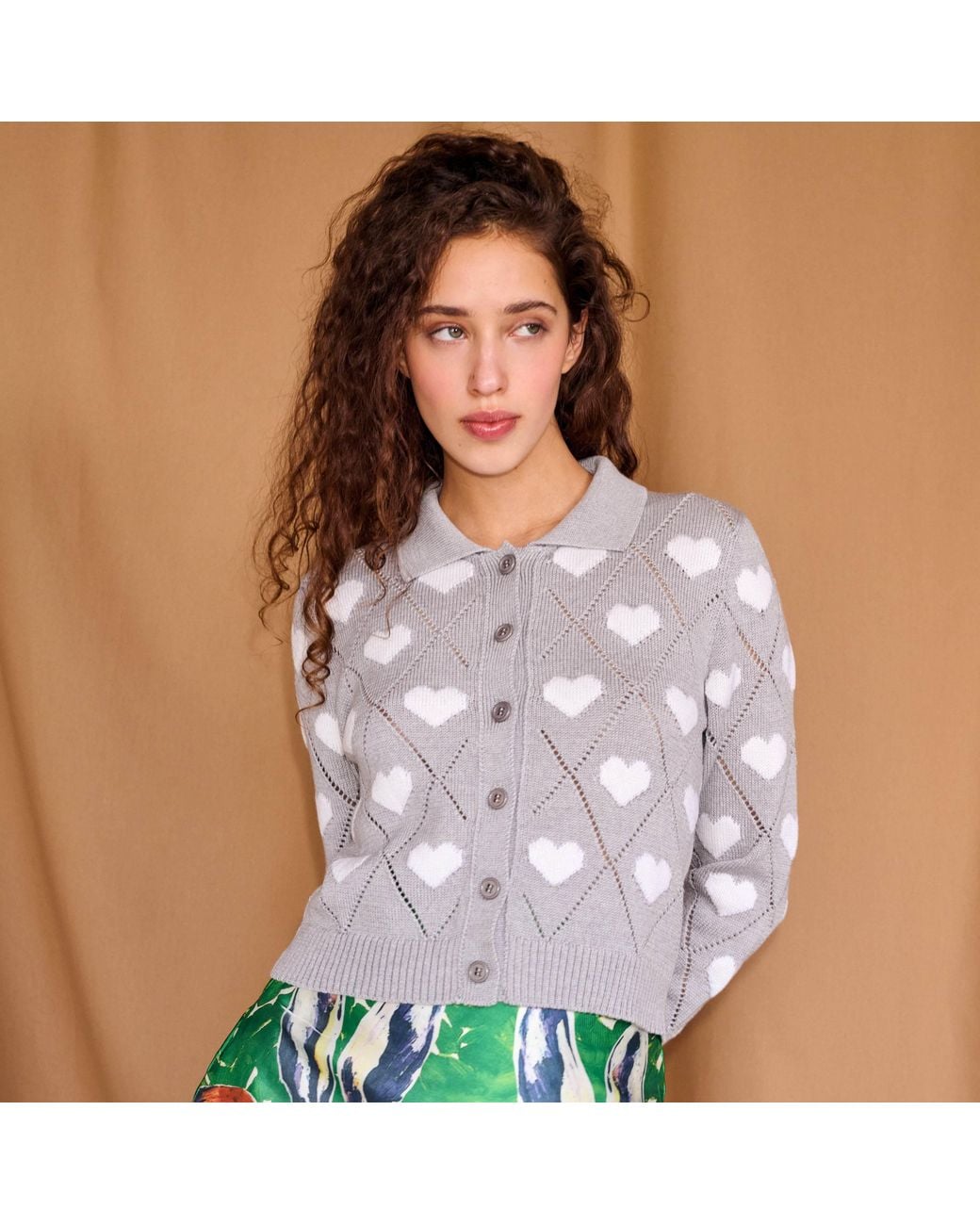 Gigi Knitwear Gray Love Polo Cardigan