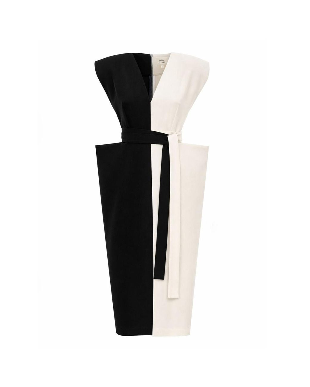 Julia Allert Black Neutrals Fashion Midi Dress With Belt And Bold Shoulders – & Ivory