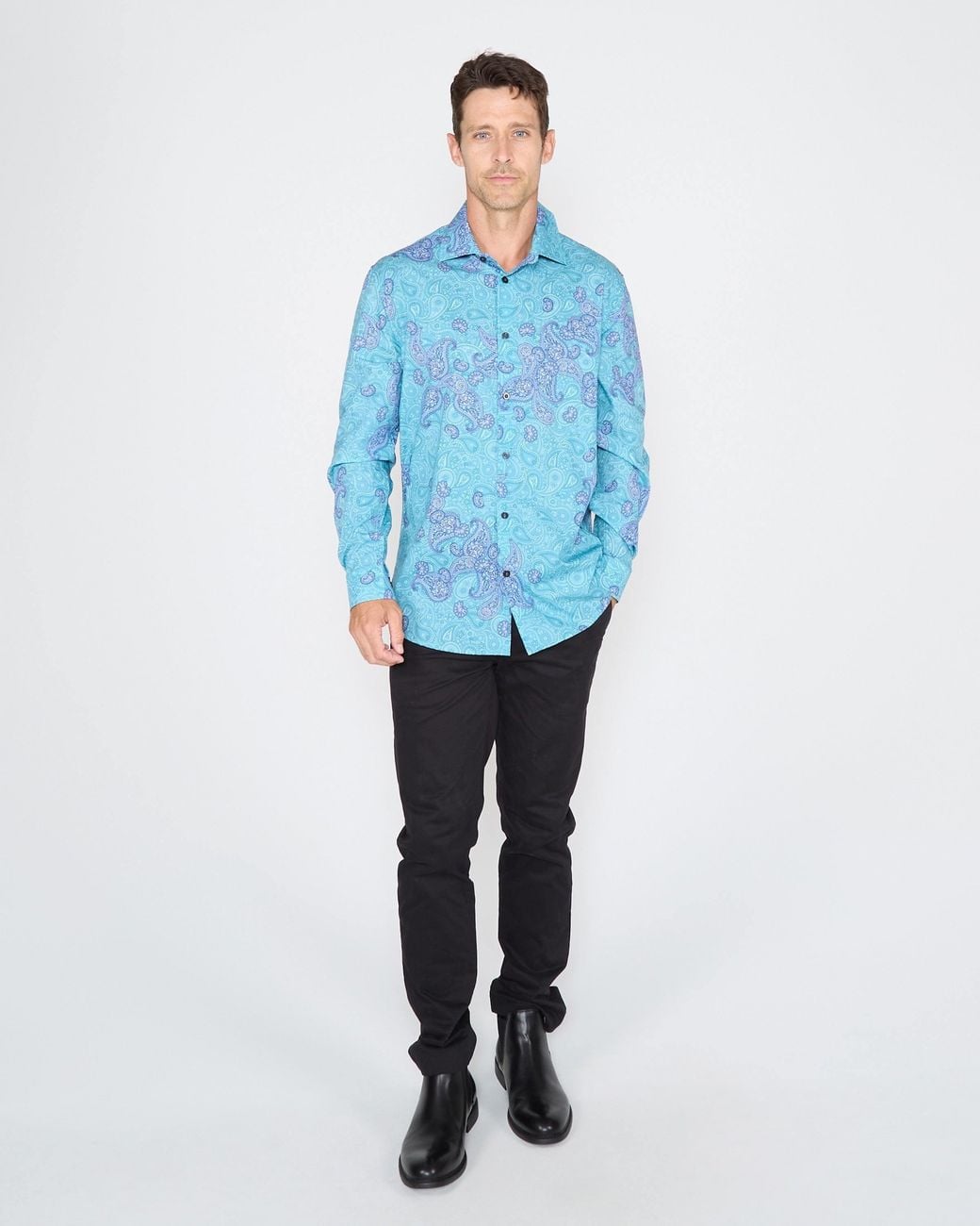 Lords of Harlech Blue Nigel Montgat Paisley Shirt for men