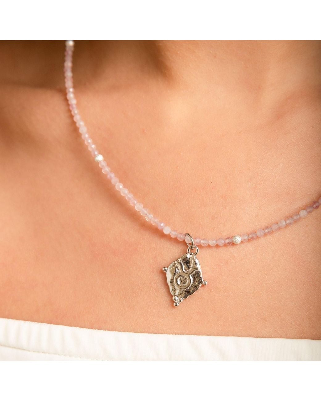 Seven Saints Metallic Taurus Gemstone Choker Necklace, Rose Quartz, Plated