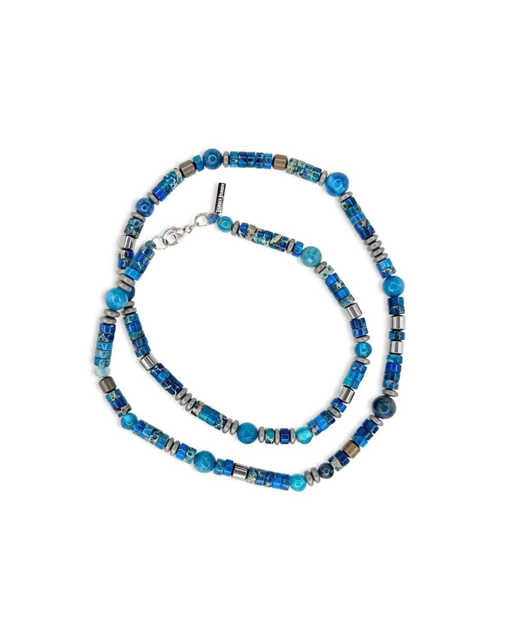 Jaredjamin Blue Sur Side Jasper Beaded Necklace for men