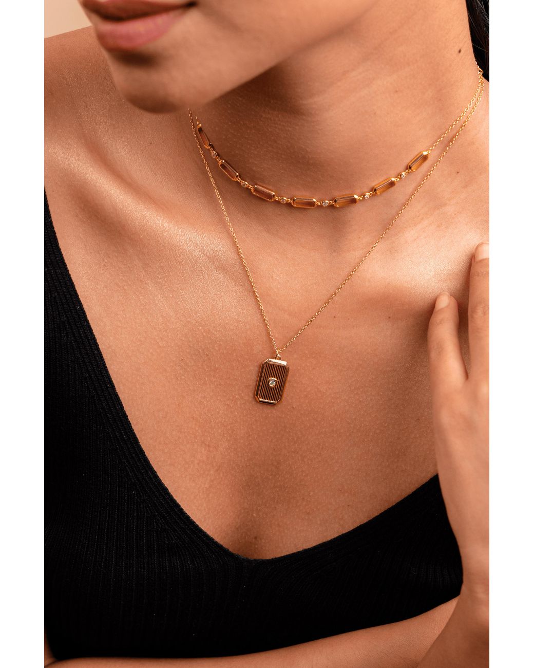 Zynnia Collective Metallic Octagon Textured Pendant Necklace