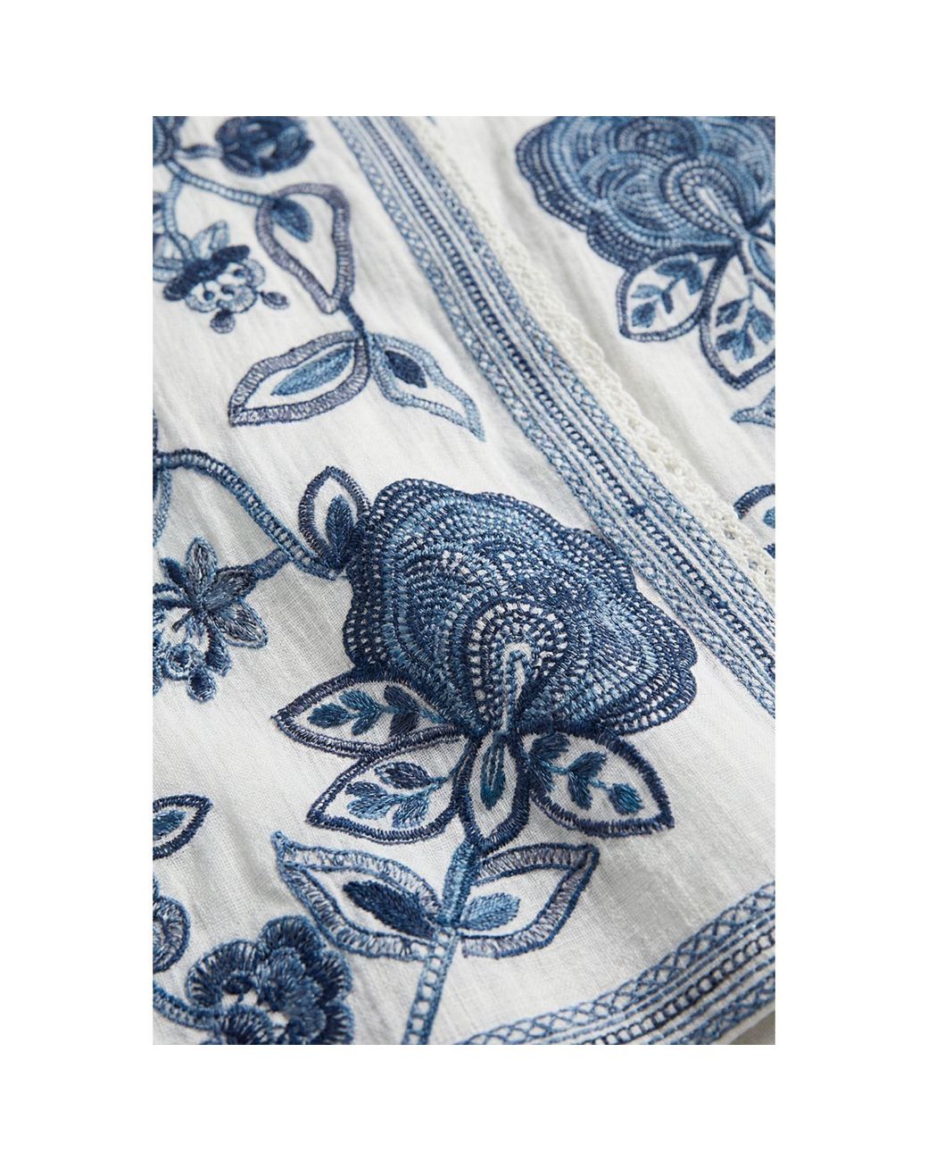 Modenaire Blue Floral Embroidered Cropped Jacket With Clean Front