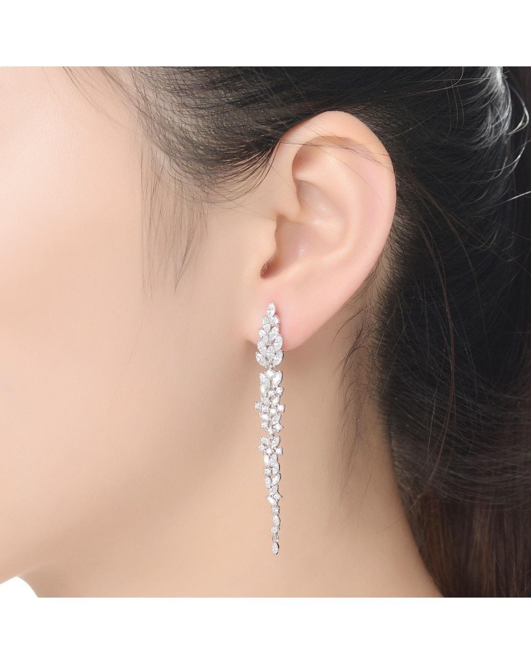 Genevive Jewelry Metallic Sterling Leaf-Shaped Cubic Zirconia Accent Dangle Earrings