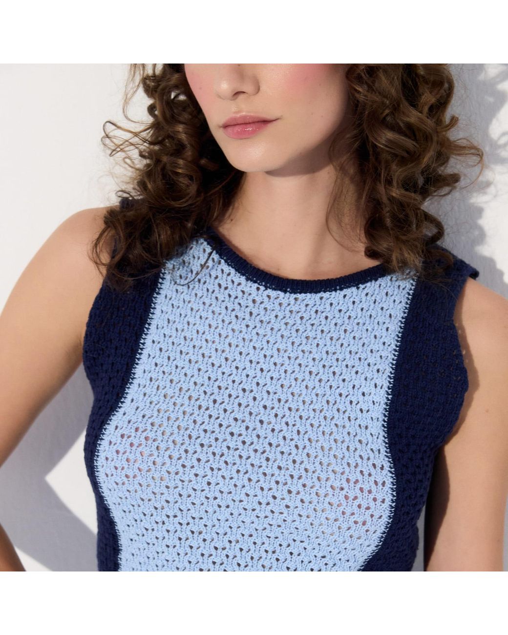 Thisisu Collection Blue Nerina Colorblock Beachwear Knit Crop Top