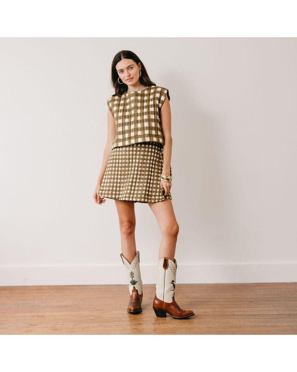 SUNSHINE TIENDA Natural Painted Gingham Quilted Juniper Skort