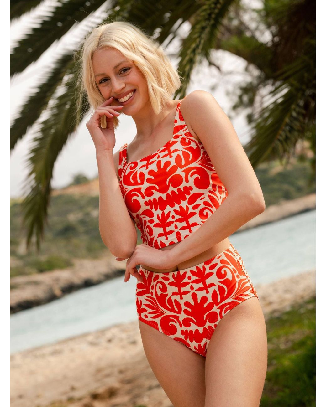 Lime Ricki Swimwear Orange Terracotta Square Neck Crop Top