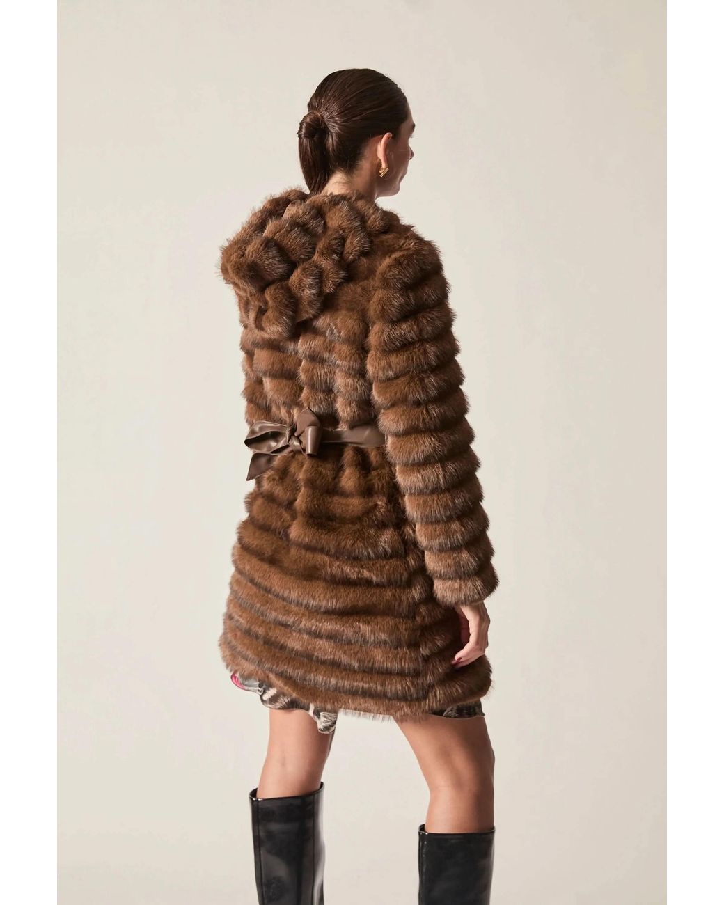 James Lakeland Brown Chocolate Ribbed Faux-Fur Coat