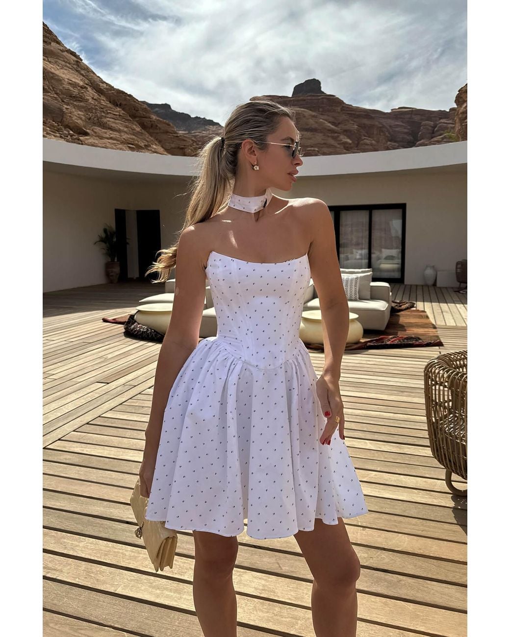 POST MERIDIEM White Tuck Corset Mini Dress