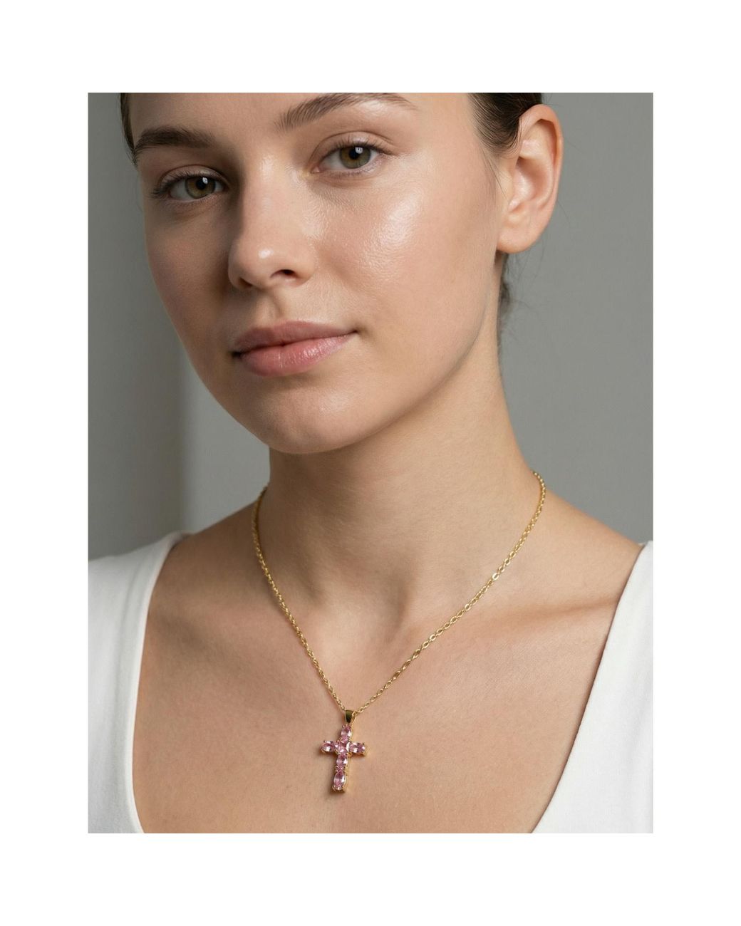 Vicky&Nico Pink Crystal Cross Necklace