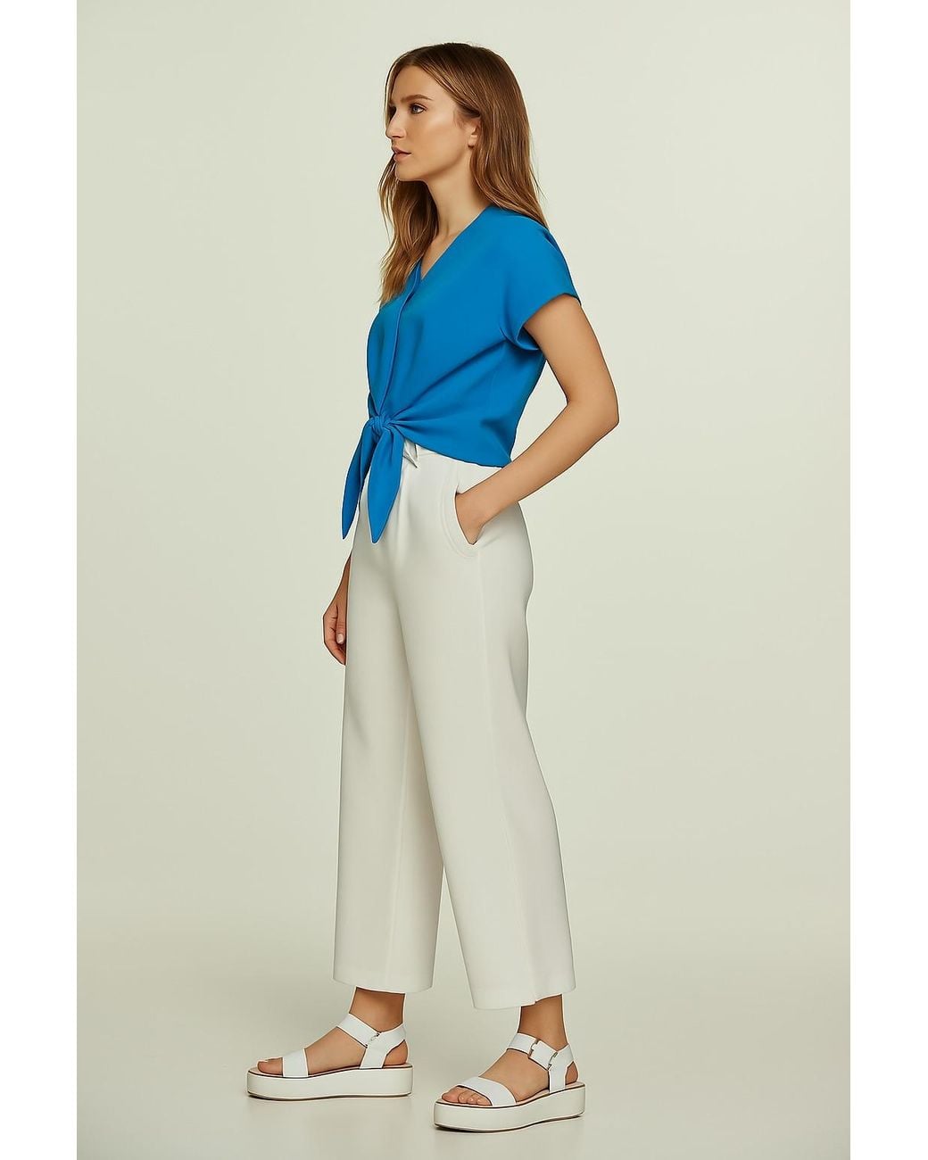 Conquista Blue Tie-Front Blouse