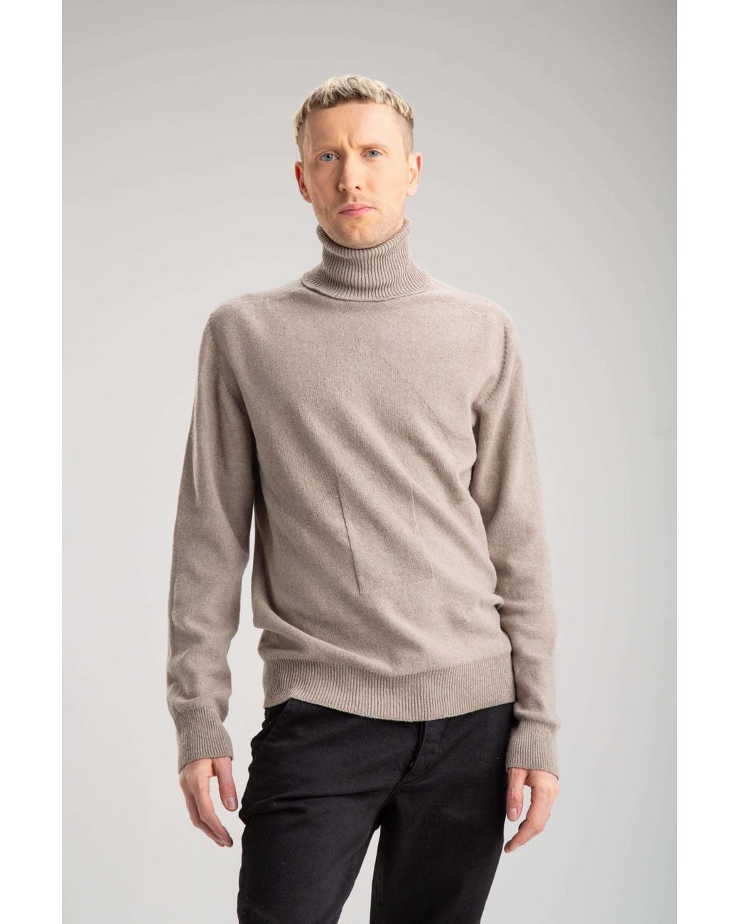 Reet Aus Gray Neutrals Seamless Turtleneck Sweater for men