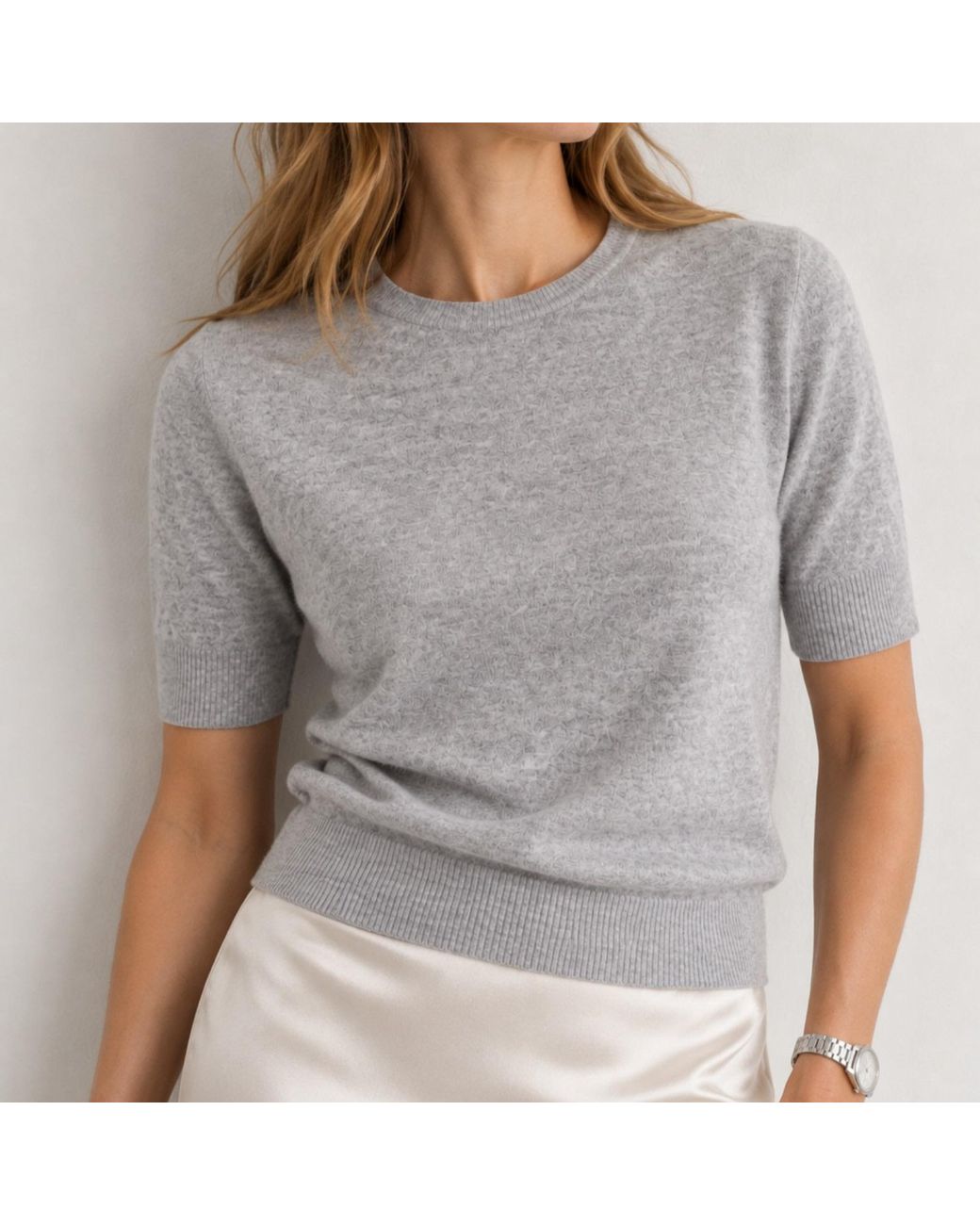 Nuvv Collection Gray Short Sleeve Wool & Cashmere Blend Sweater – Premium Italian Yarn