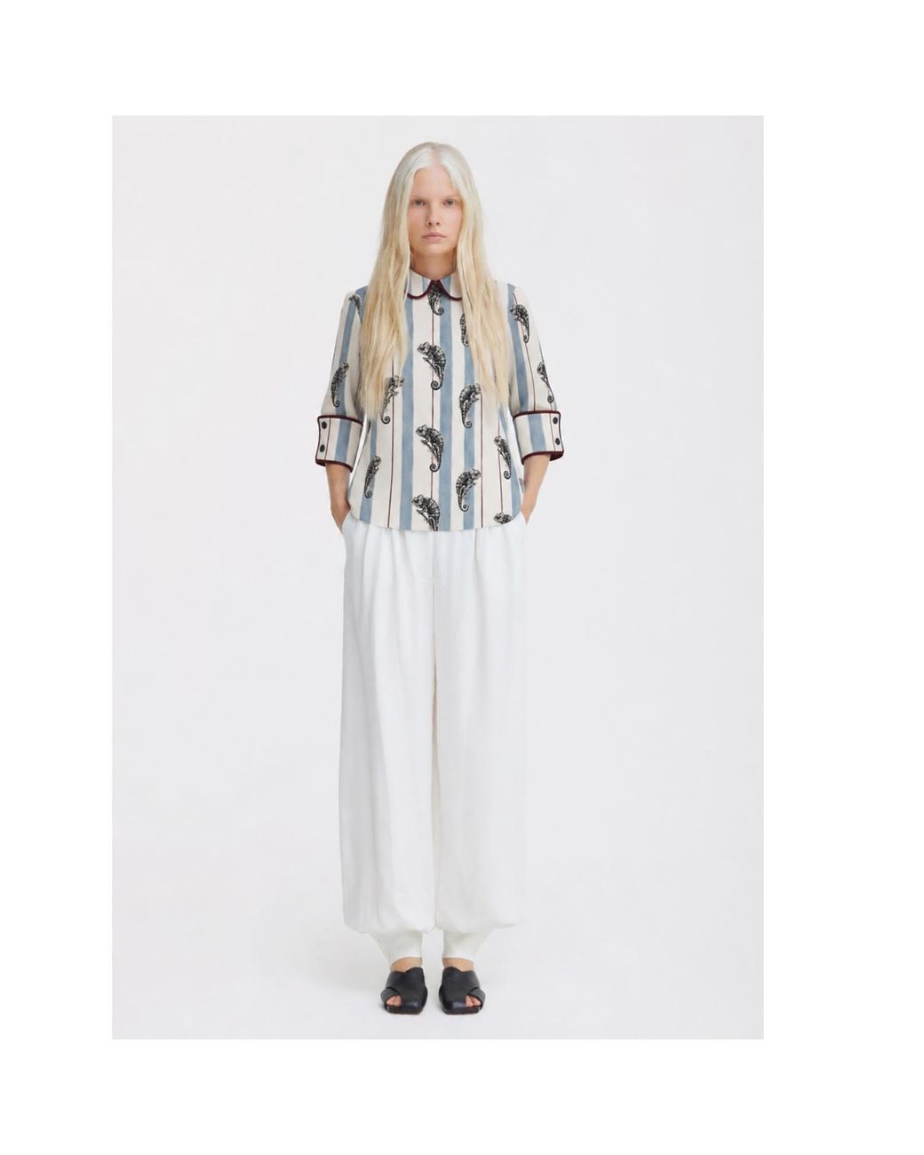 Julia Allert Blue Neutrals Striped Chameleon Blouse With Cuffs