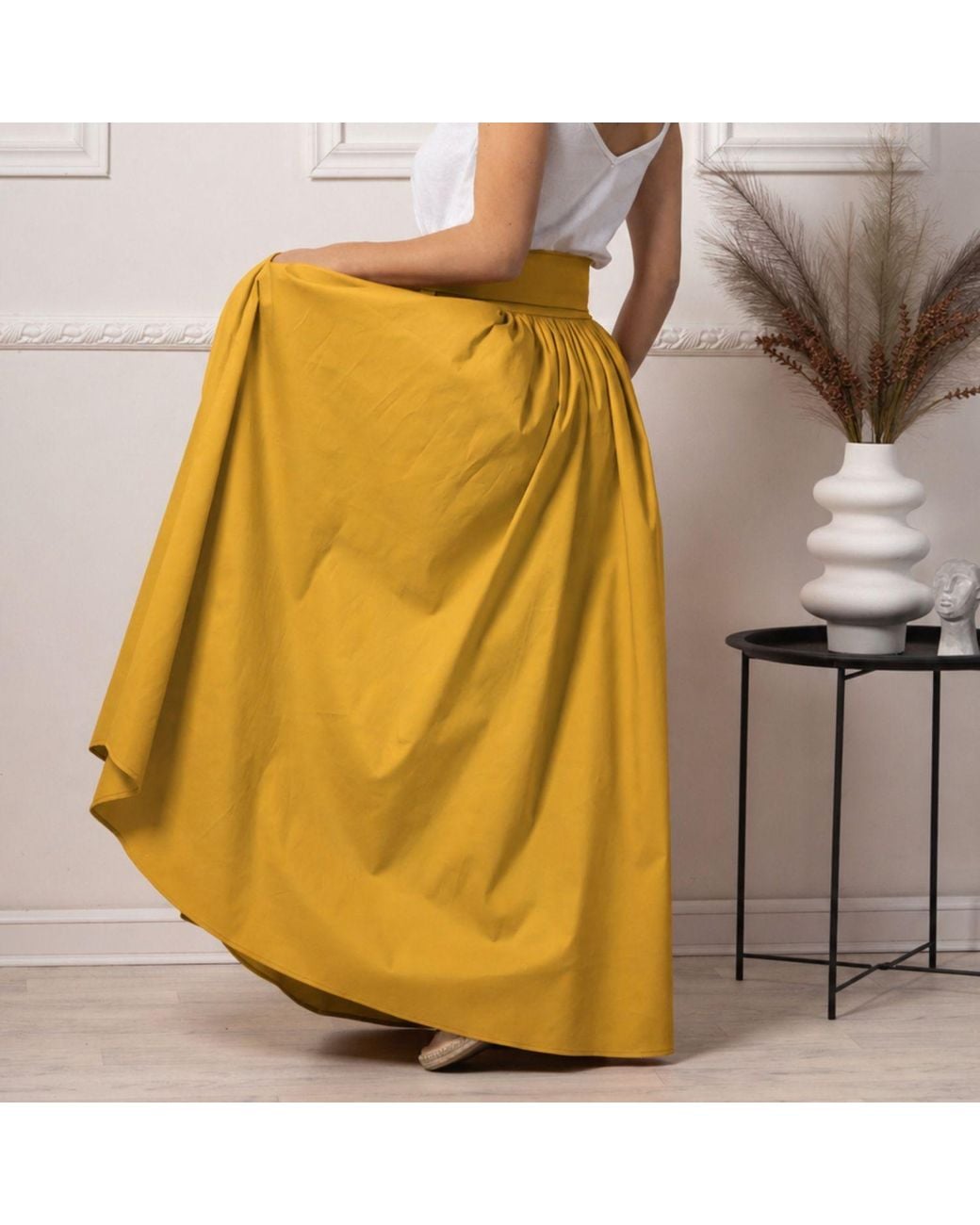 Nikka Place Yellow Floor Length Summer Skirt With Pockets And Bow
