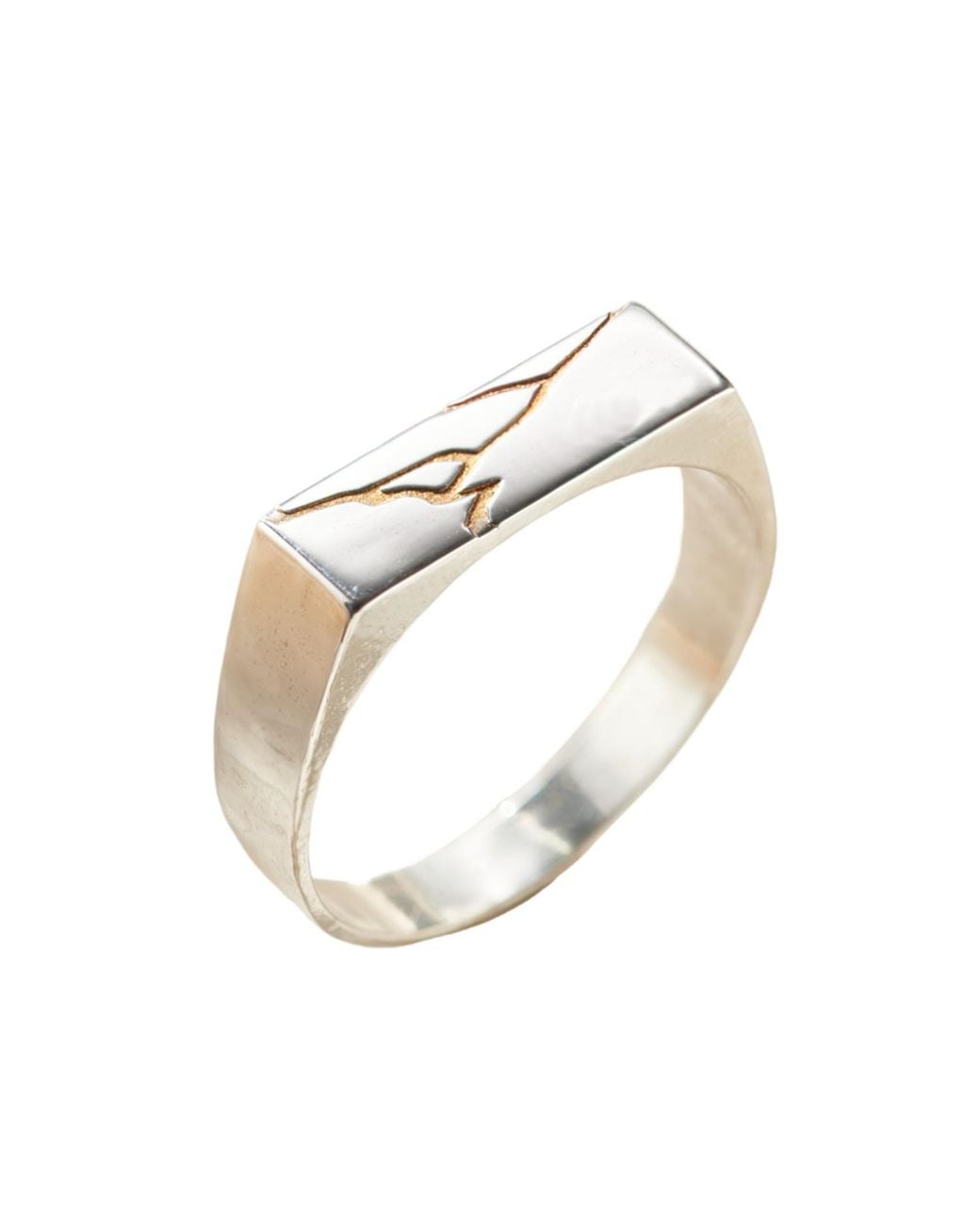 Posh Totty Designs White Sterling Silver Rectangle Kintsugi Signet Ring for men