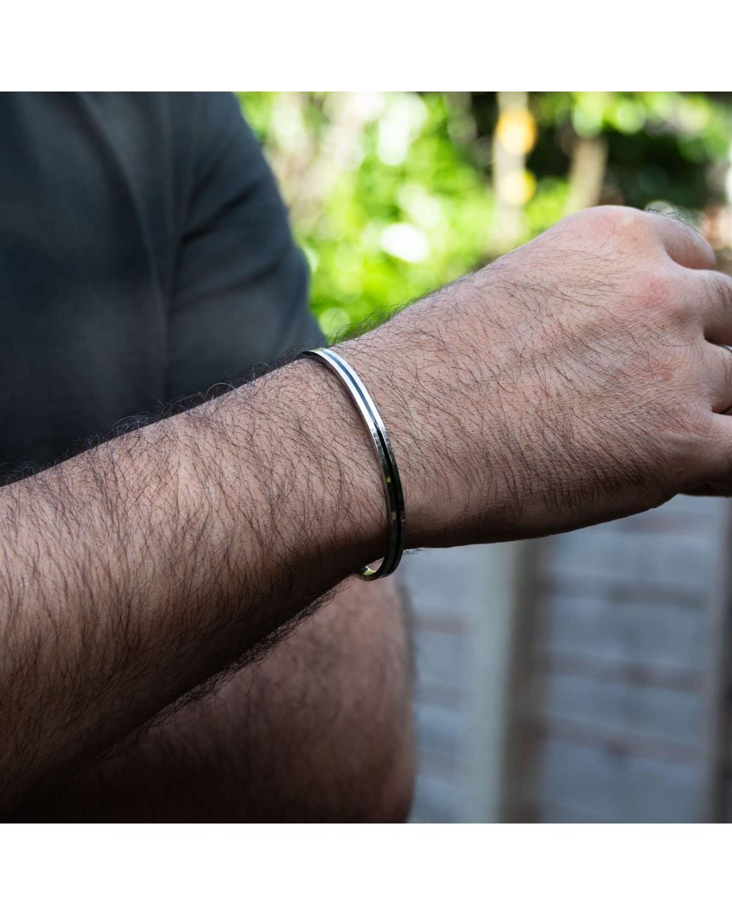 Harbour Uk White Ground Solid Stainless Steel Cuff for men