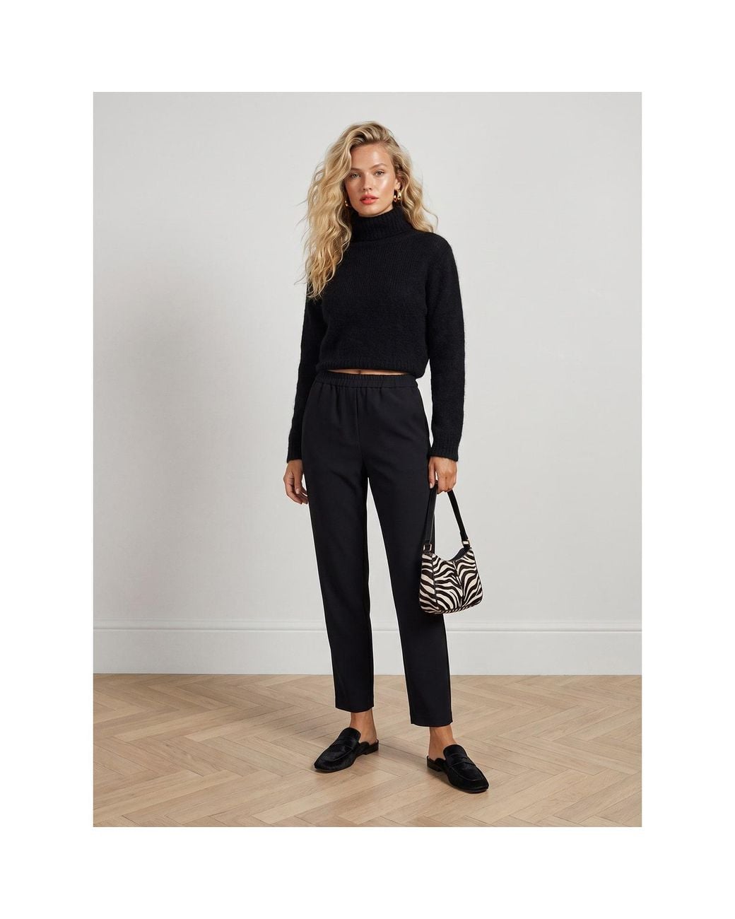 2KStyle Black Bron Elasticated Tapered Crepe Pants