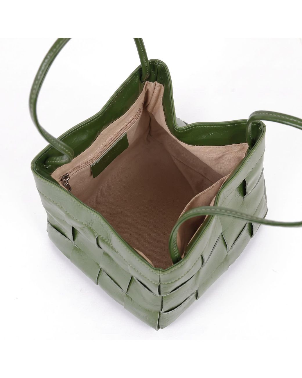Modenaire Green Woven Leather Mini Shoulder Bag With Adjustable Crossbody Strap