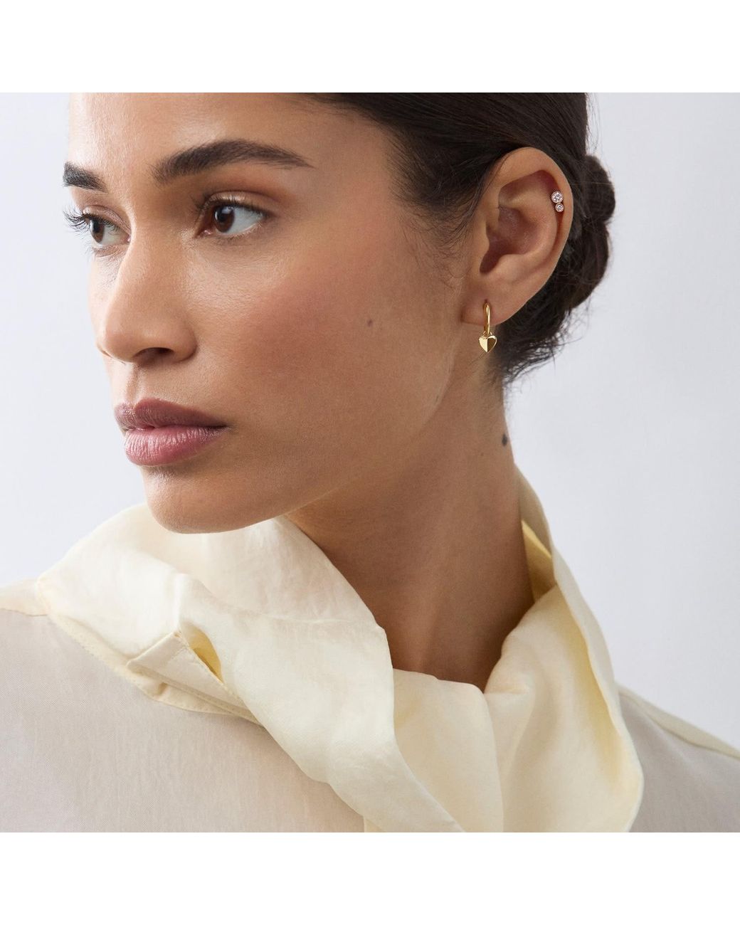 Dinny Hall Metallic Folded Heart Drop Hoops