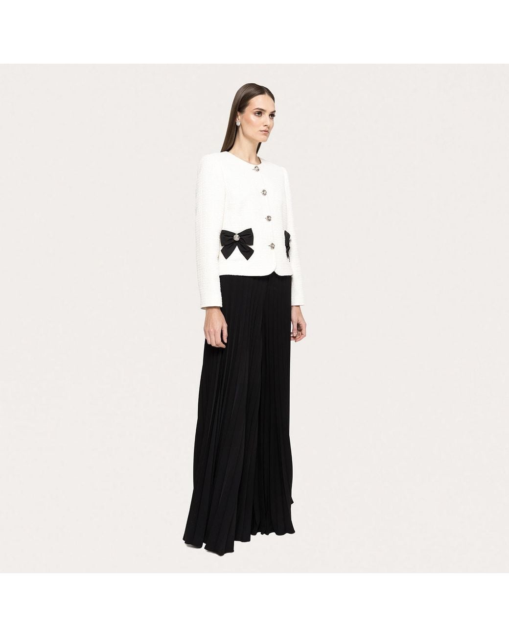 Nissa White Bow-Detail Boucle Suit Jacket