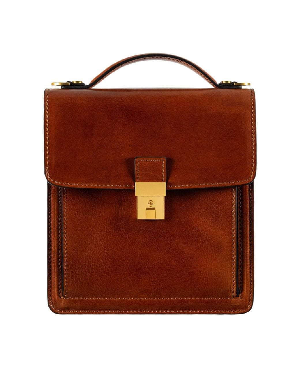 Time Resistance Brown Small Cognac Leather Briefcase for men