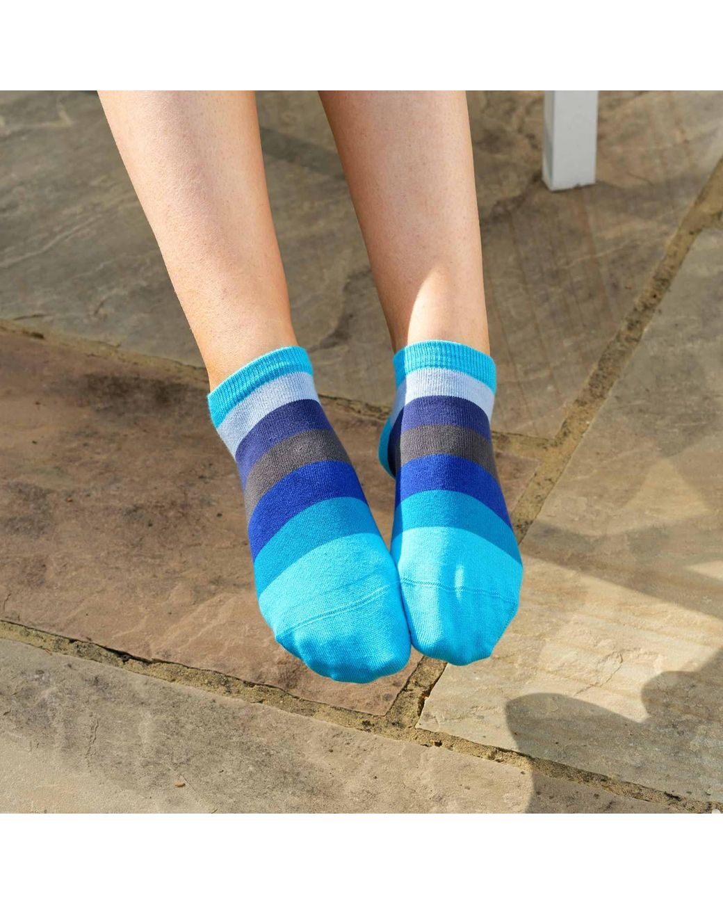 Peper Harow - Made in England Blue Block Stripe Aqua Luxury Crew & Trainer Socks Bundle