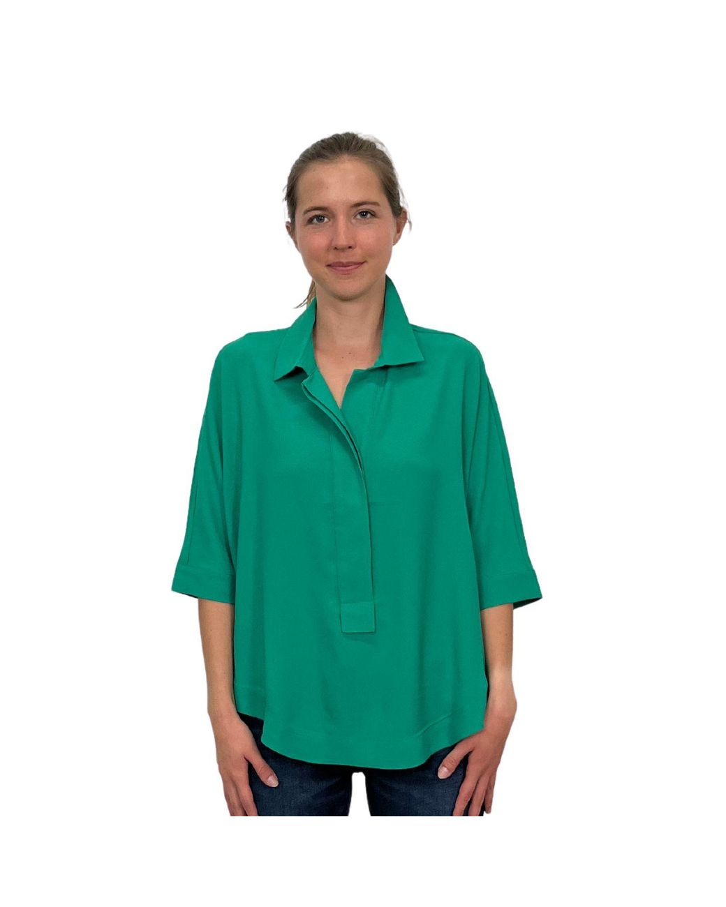 Perlavera Blue Pino Hidden Placket Three Quarter Sleeve Shirt