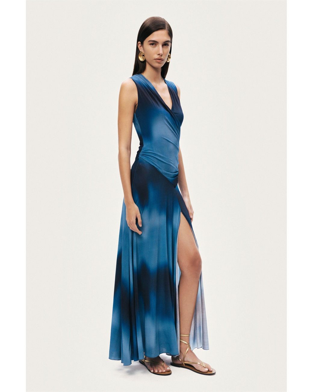 Nocturne Blue Draped Asymmetric Maxi Dress
