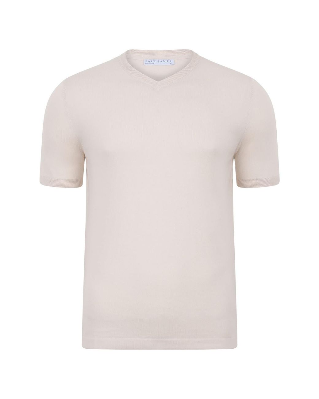 Paul James Knitwear White Neutrals Ultra Fine Cotton Hudson High V Neck Knitted T-Shirt for men