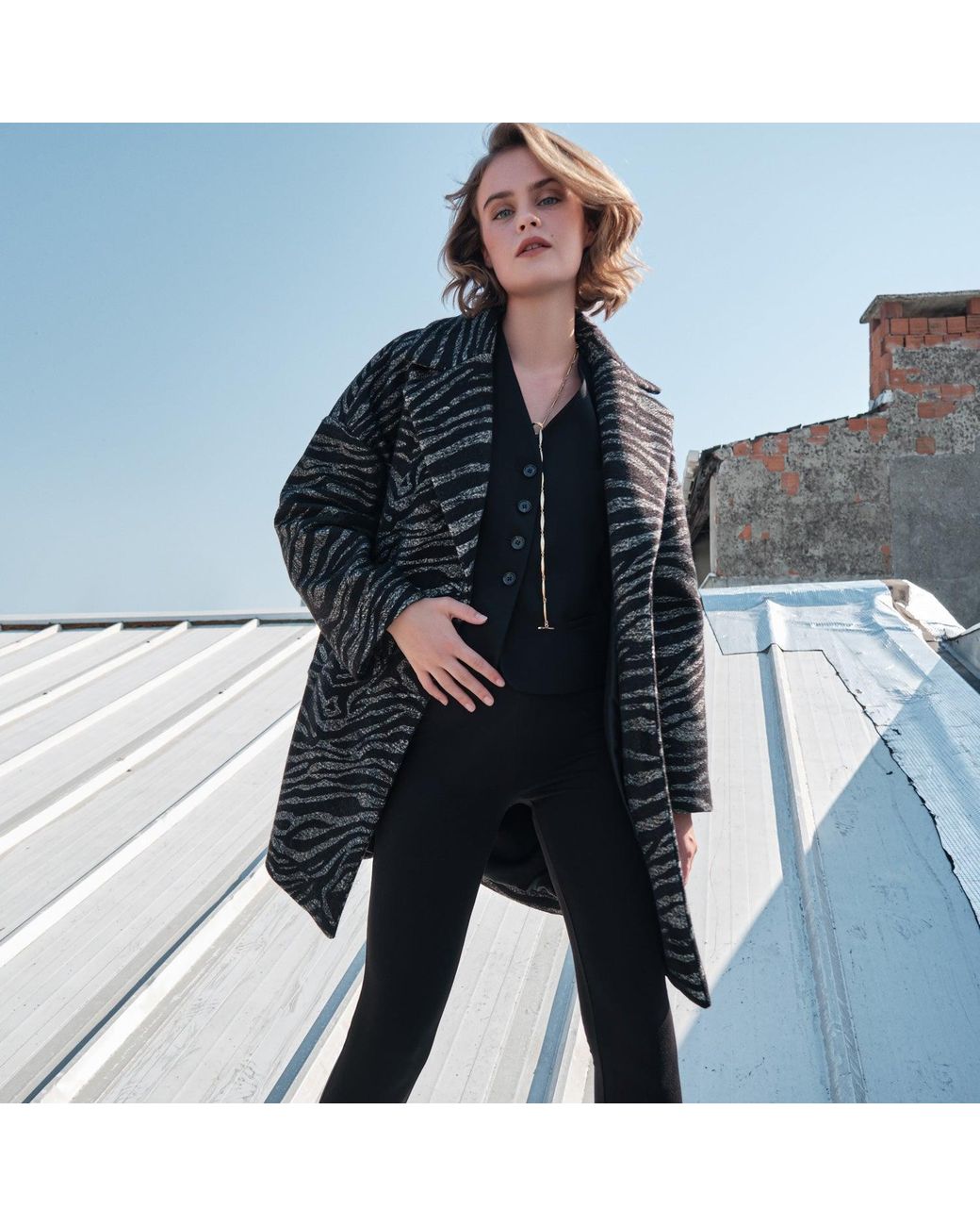 N'Onat Black Zebra Chic Vegan Coat