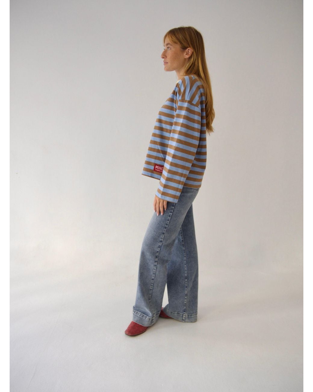 Mind Traveler Blue Striped Núria Long Sleeve Top With Contrast Neck