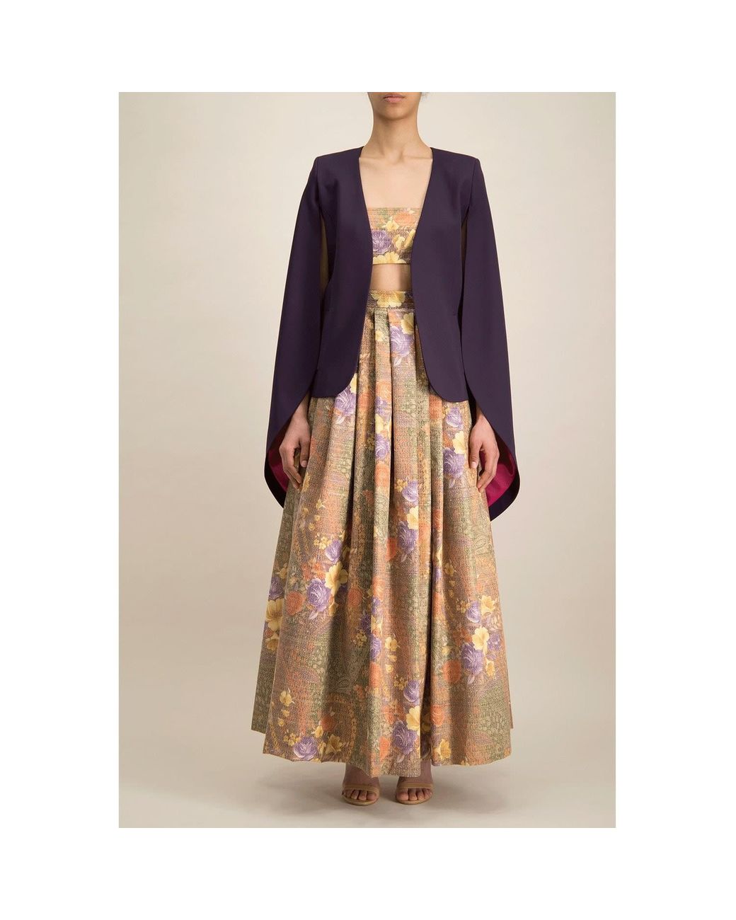 Monique Singh Iconic Purple Gabardine Cape Jacket