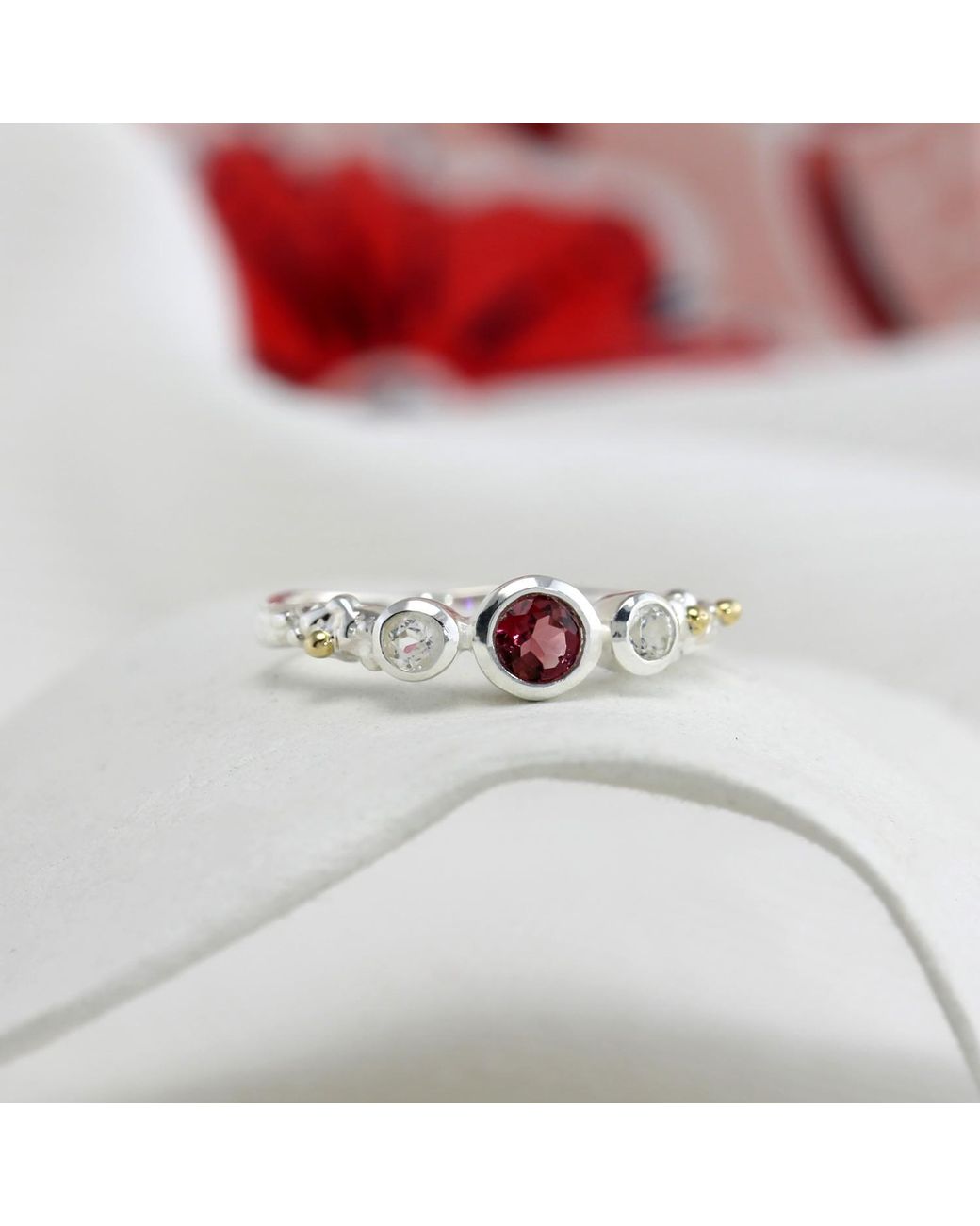 Isla Silver White Topaz & Tourmaline Ring