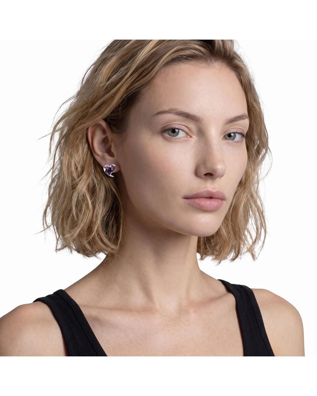 Modenaire Purple Heart Shaped Stud Earrings Elegant Gem Accent